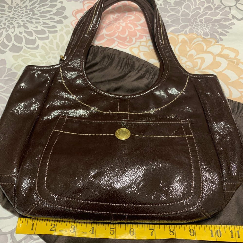 Flawless Coach brown patent leather handbag